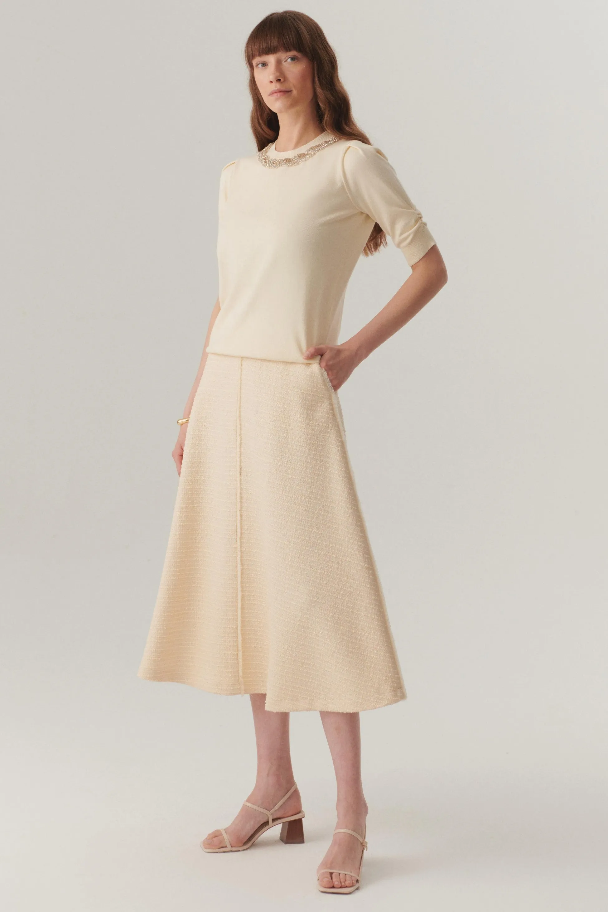 Ivory Flowing Midi Skirt