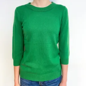 Jade Green 3/4 Sleeve Cashmere Crew Neck Jumper Extra Small
