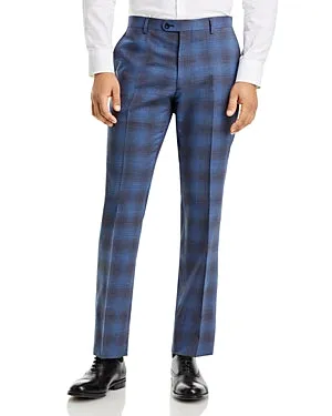 John Varvatos Star Usa Mens Slim Fit Flat Plaid Suit Dress Pants Blue Size 32
