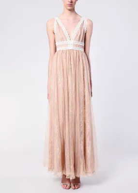 Juliette Nude Lace V-Neck Maxi Dress