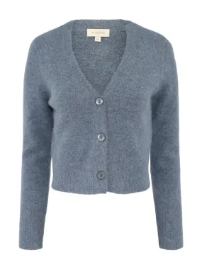 Kinross Cashmere Crop Cardigan in Bluestone