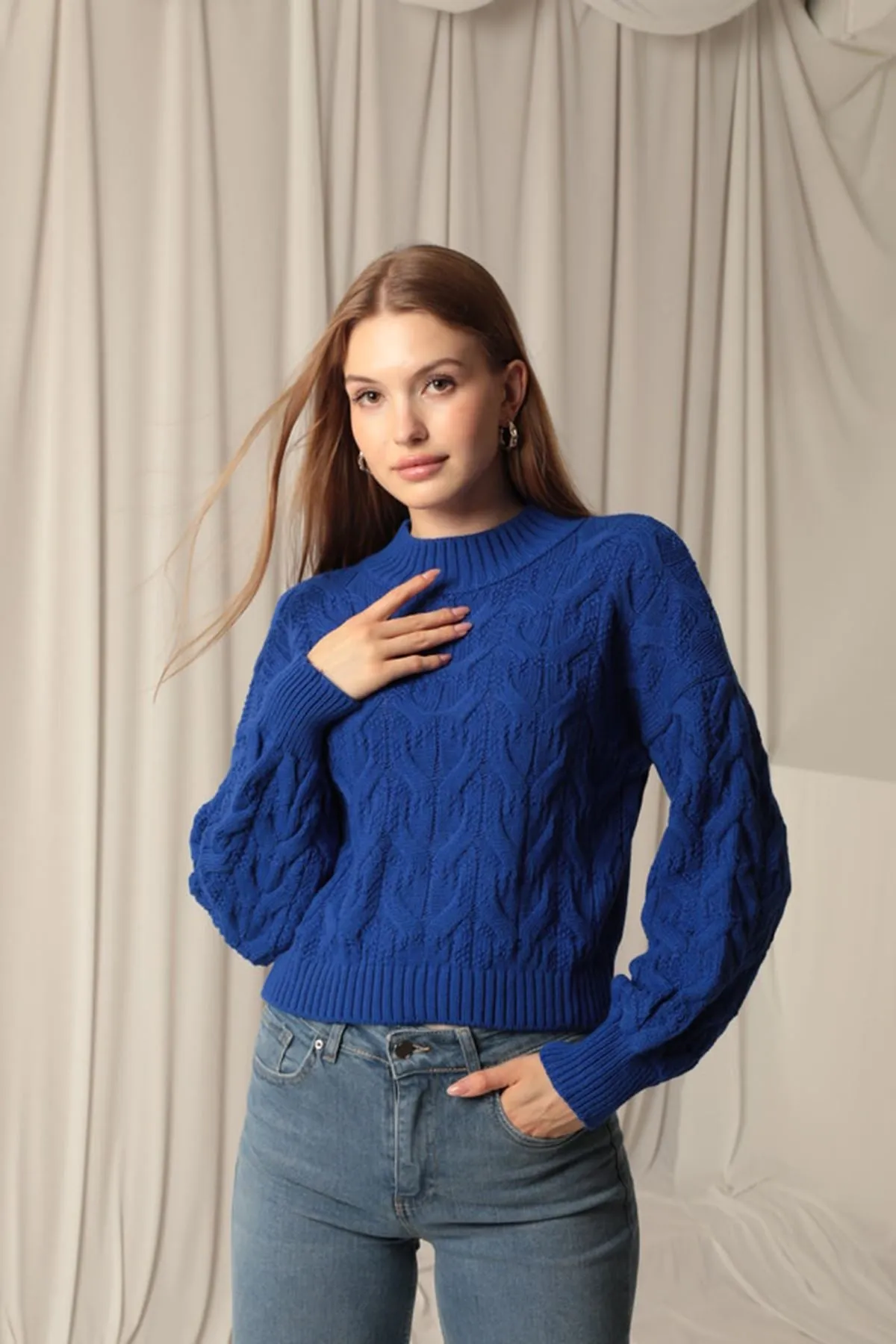 KKT Knitwear Fabric Knit Detailed Women's Sweater - Velbert