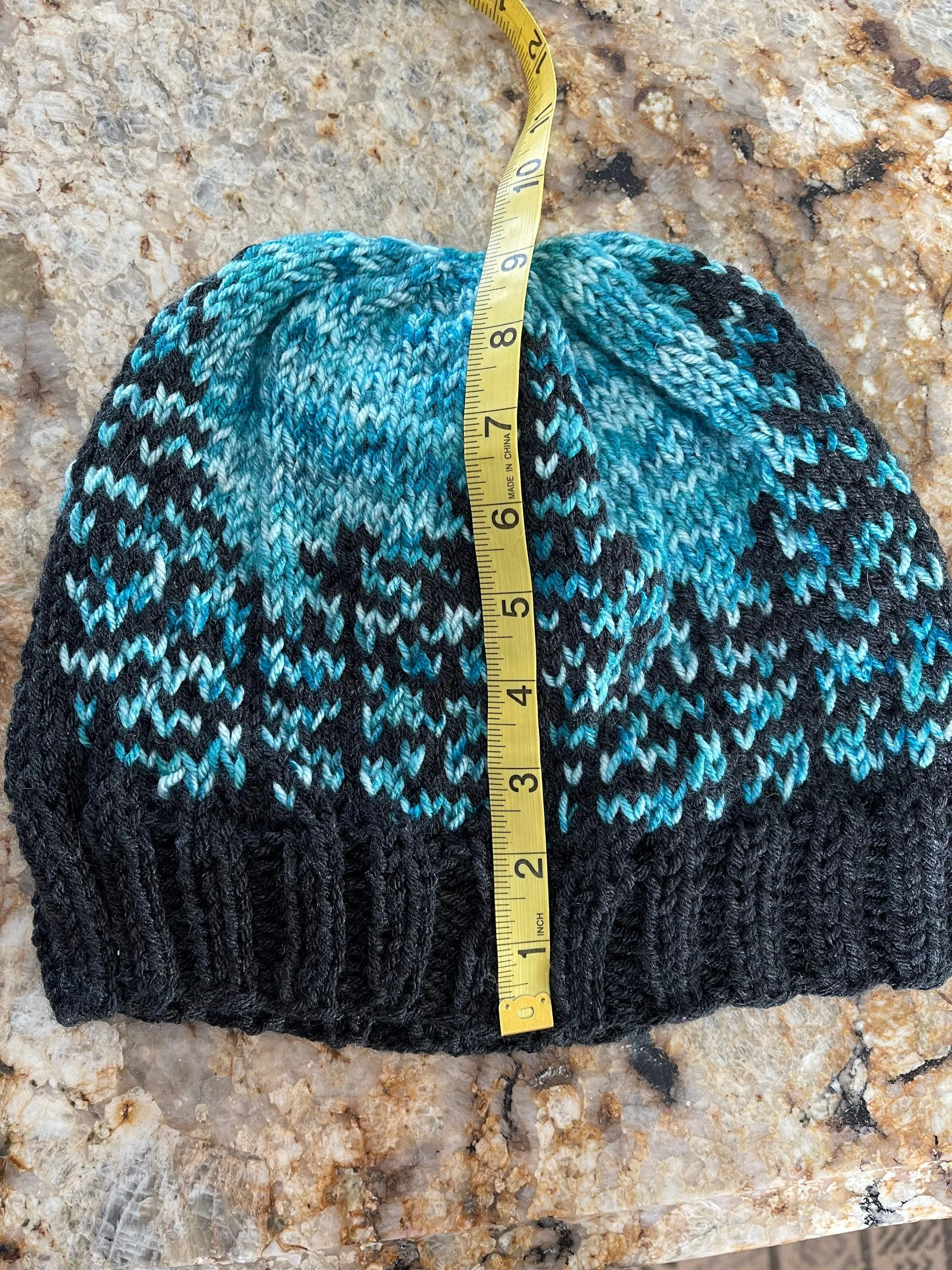 Knit Forest Trees Hat, Charcoal and Turquoise Large Knit Beanie