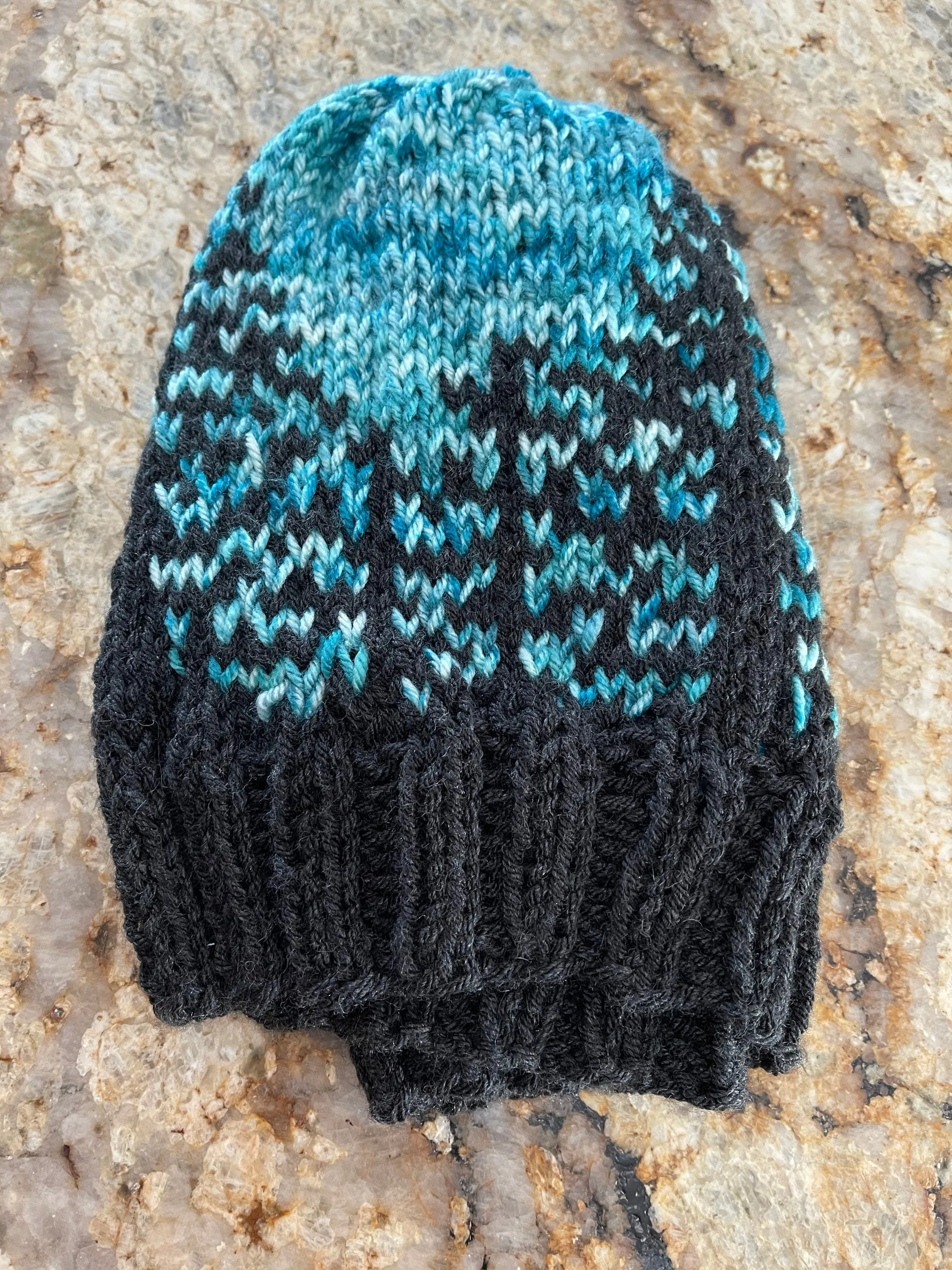 Knit Forest Trees Hat, Charcoal and Turquoise Large Knit Beanie