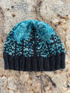 Knit Forest Trees Hat, Charcoal and Turquoise Large Knit Beanie