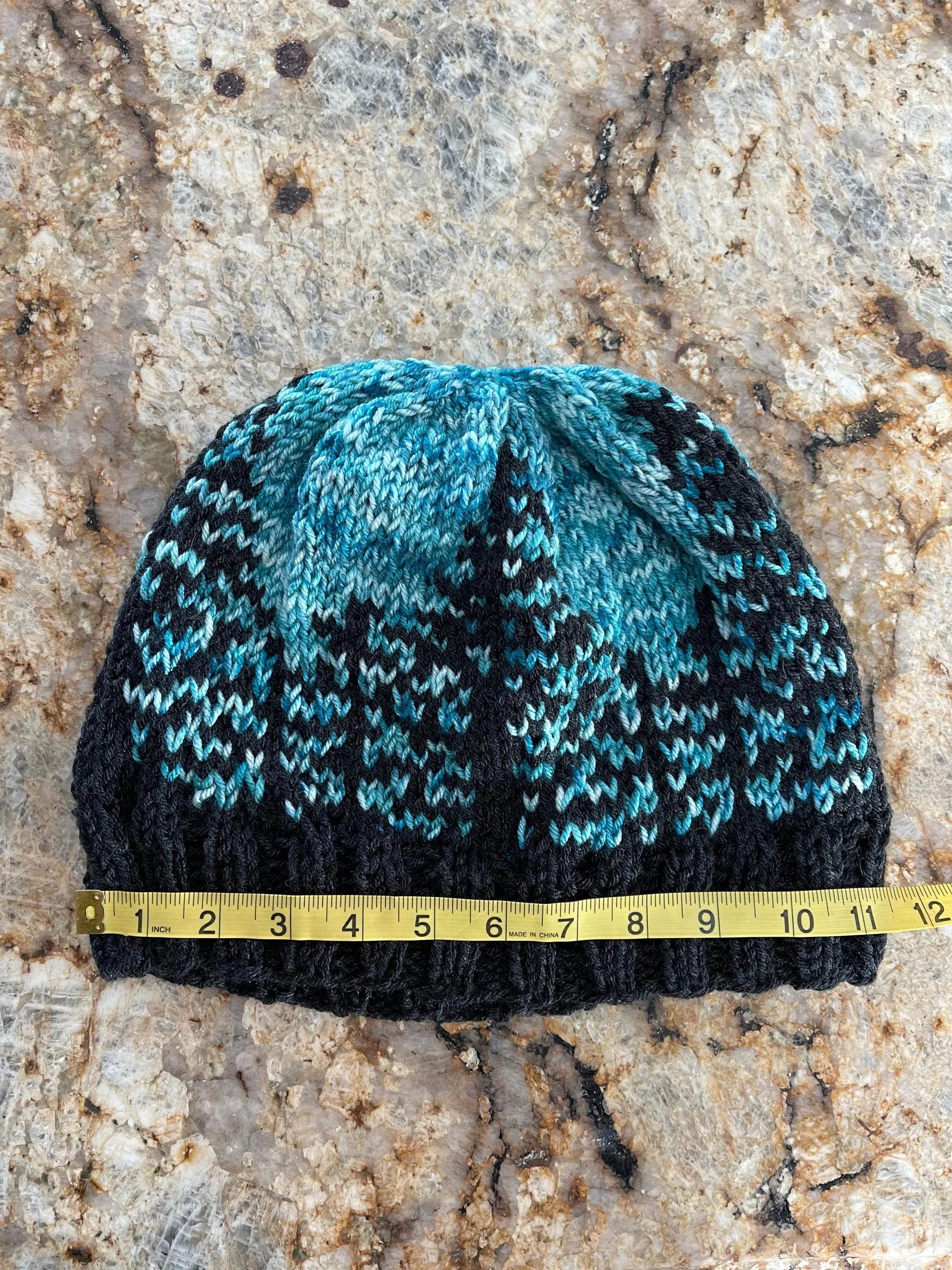 Knit Forest Trees Hat, Charcoal and Turquoise Large Knit Beanie