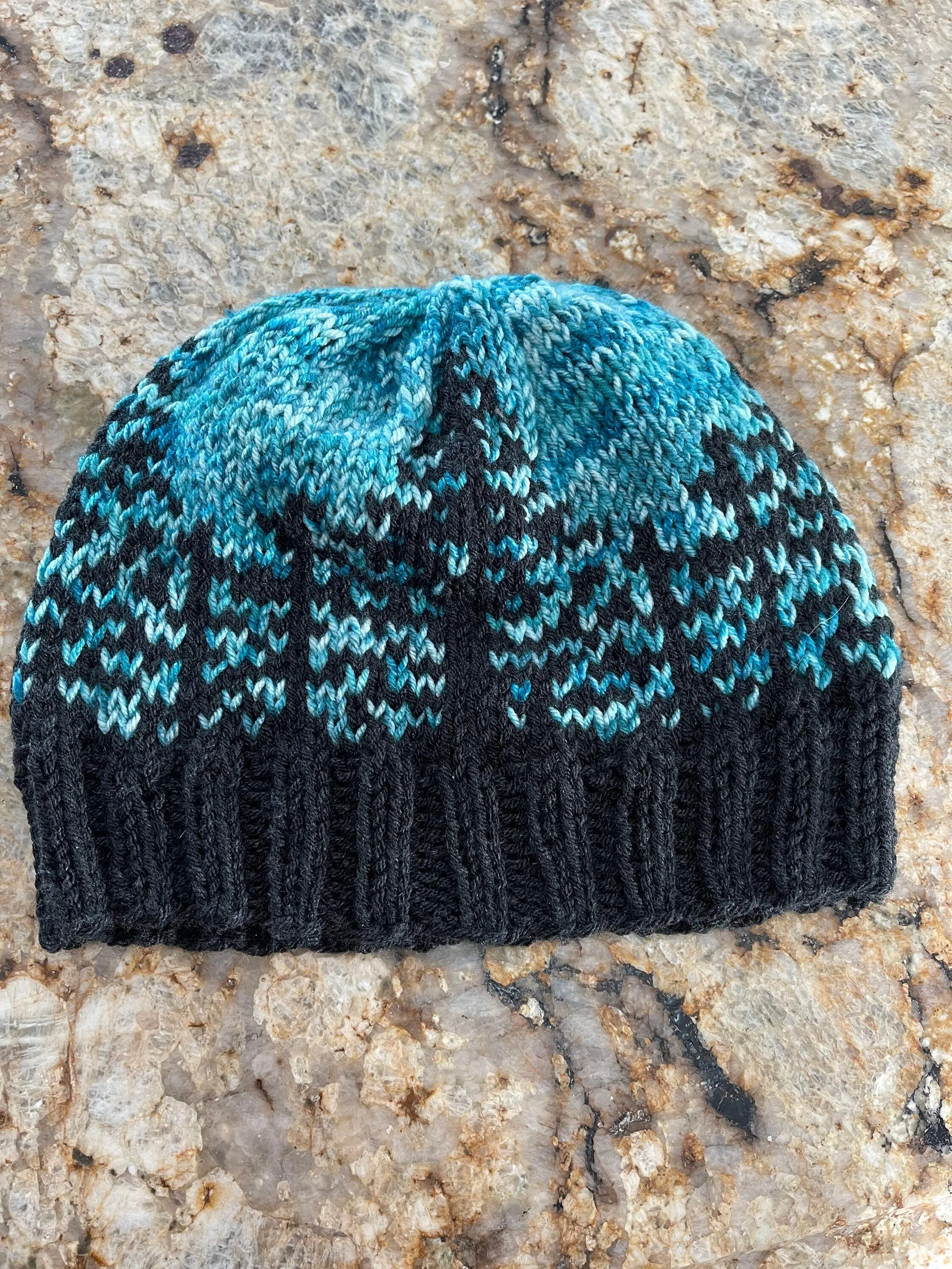 Knit Forest Trees Hat, Charcoal and Turquoise Large Knit Beanie