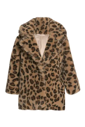 Leopard Print Faux Fur Coat (B36192)