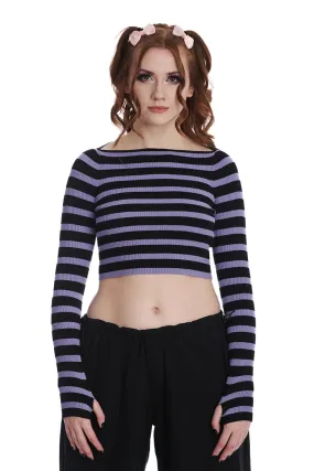 Lilac and Black Striped Cropped Jumper