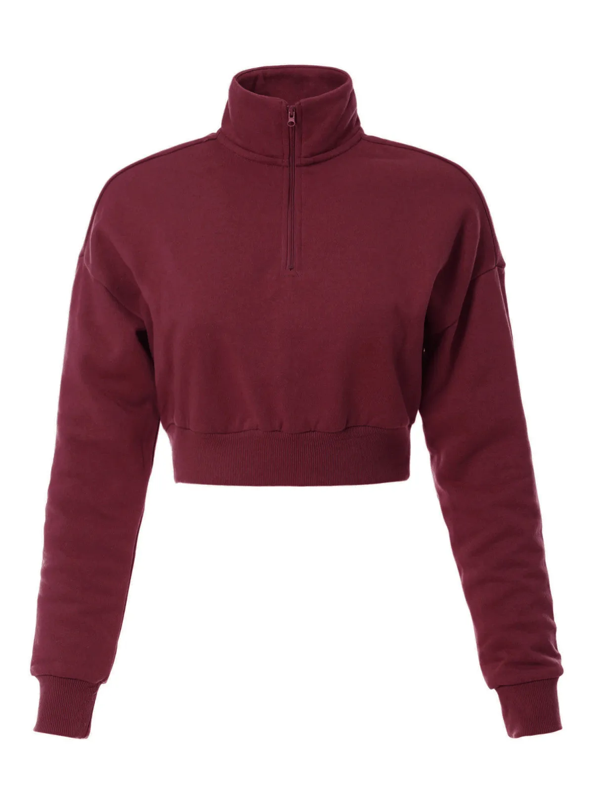 Long Sleeve Half Zip Up Crop Sweatshirt Top