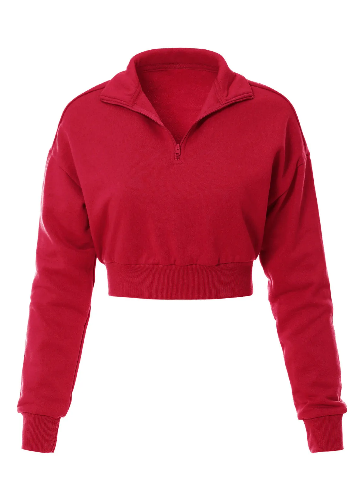 Long Sleeve Half Zip Up Crop Sweatshirt Top