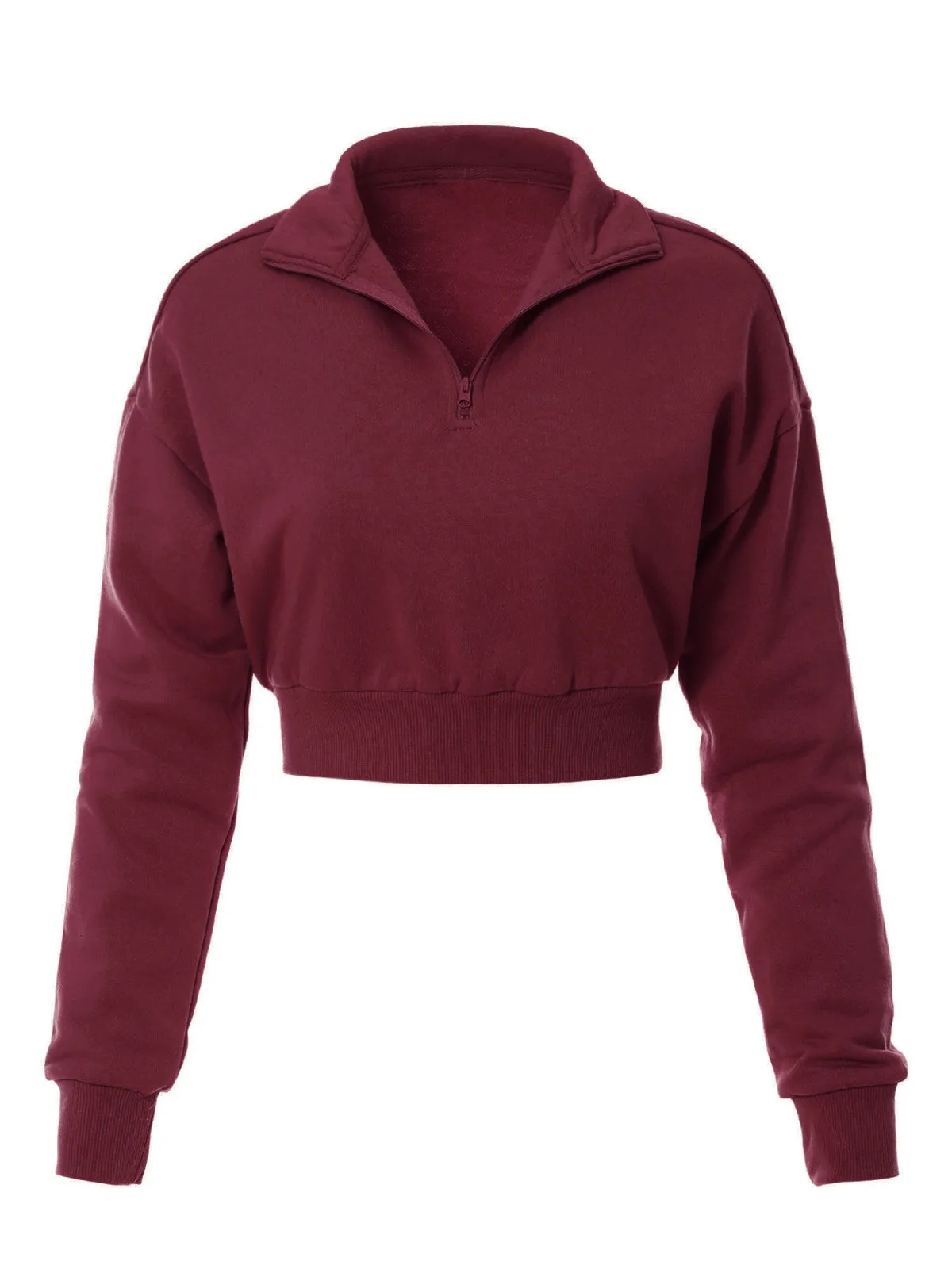 Long Sleeve Half Zip Up Crop Sweatshirt Top