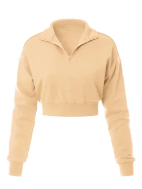 Long Sleeve Half Zip Up Crop Sweatshirt Top