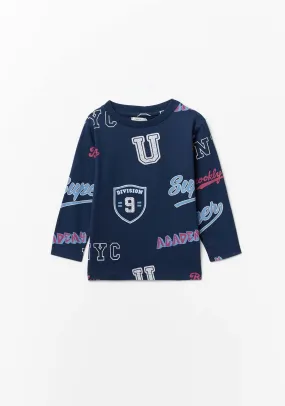 Long Sleeve Multi Print  Sweatshirt - Navy