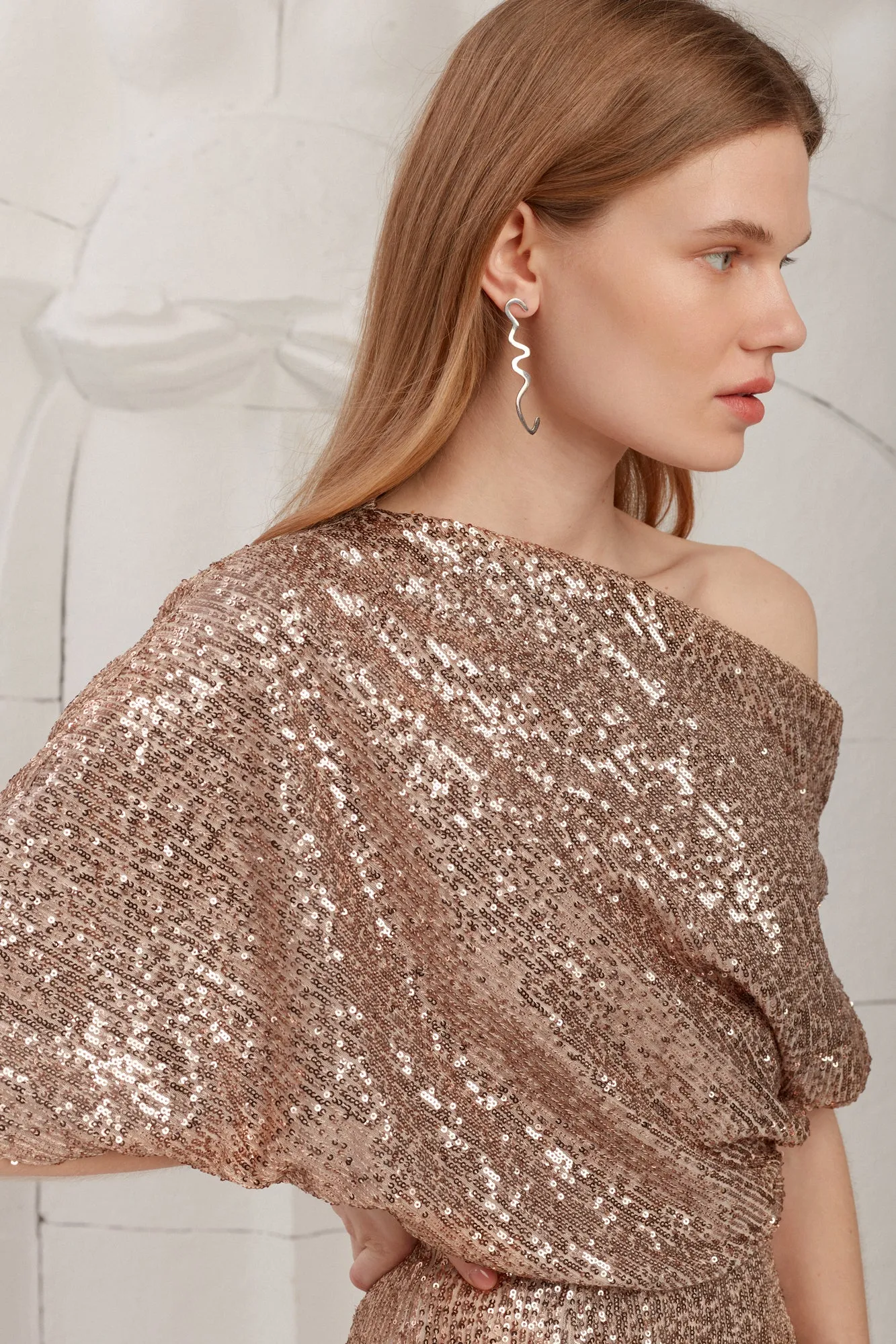 MARI nude sequin asymmetric mini dress