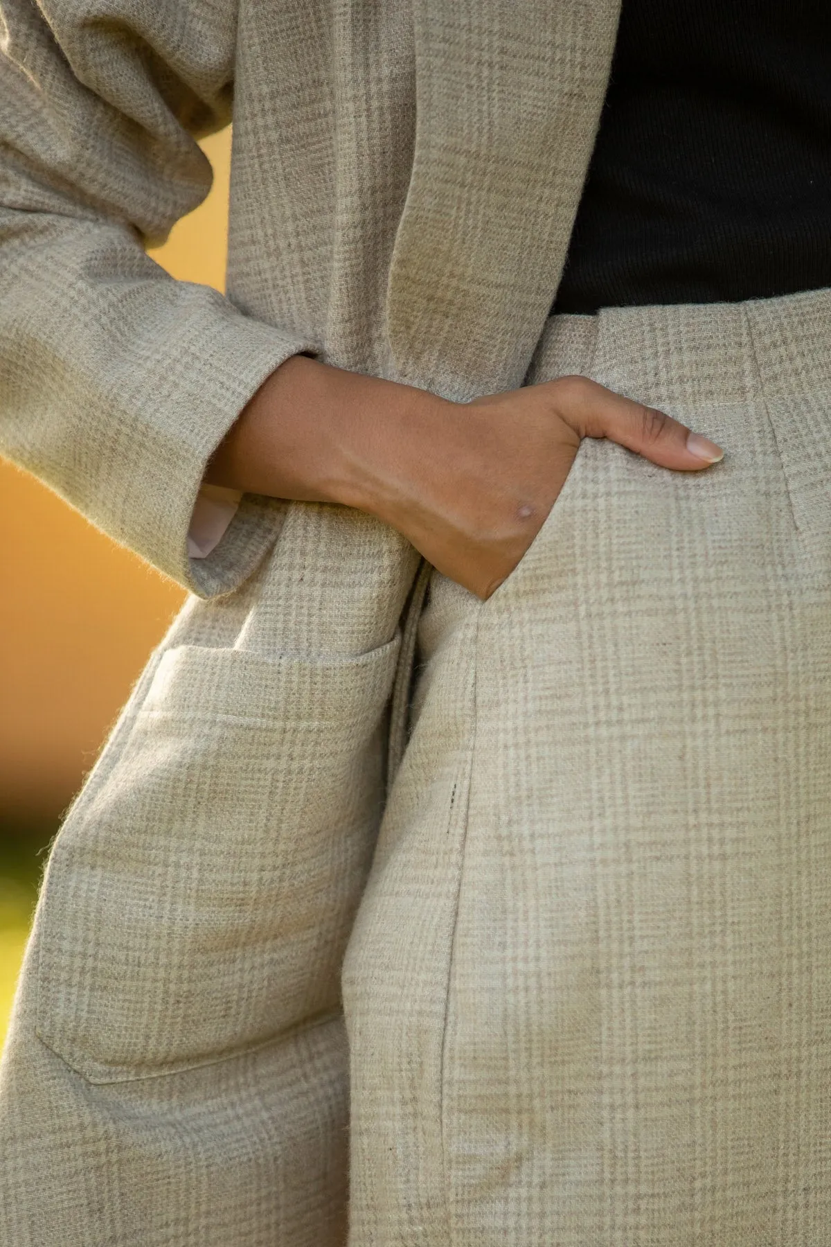 Marina Beige Wool Skirt and Peak Lapel Overcoat