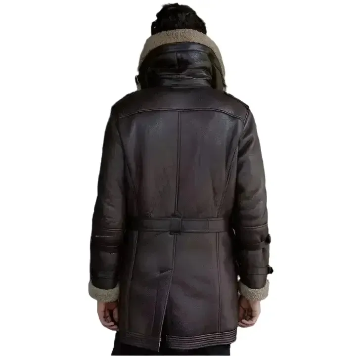 Men's B3 Aviator Flight Jacket Shearling Fur Long Coat