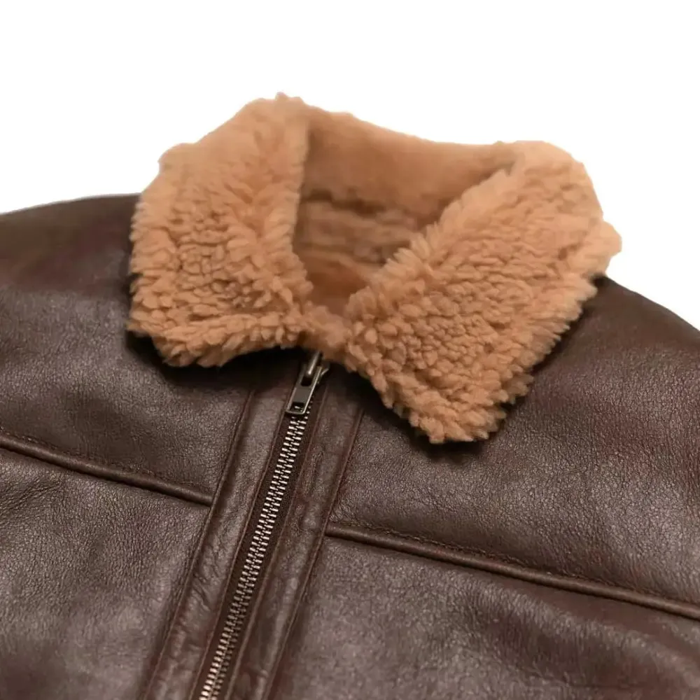 Men's Brown Aviator Shearling Leather Bomber Jacket