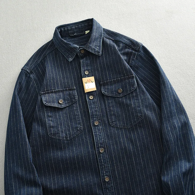 Men’s Denim Shirt - Striped Dark Blue Coat
