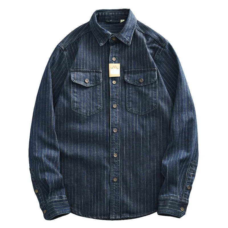 Men’s Denim Shirt - Striped Dark Blue Coat
