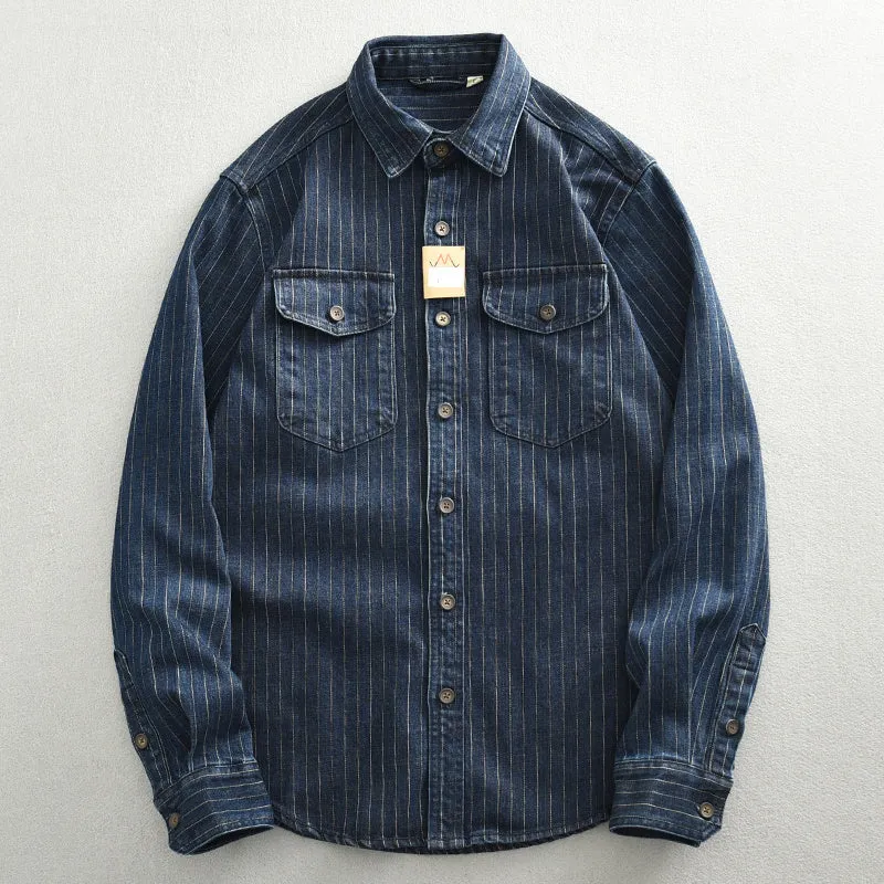 Men’s Denim Shirt - Striped Dark Blue Coat