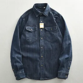 Men’s Denim Shirt - Striped Dark Blue Coat