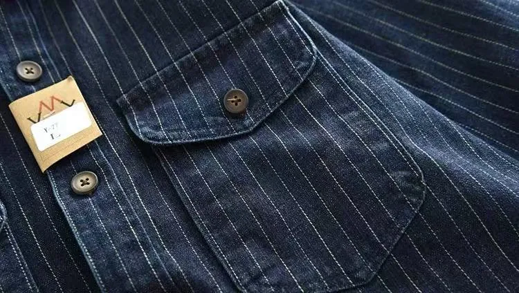 Men’s Denim Shirt - Striped Dark Blue Coat
