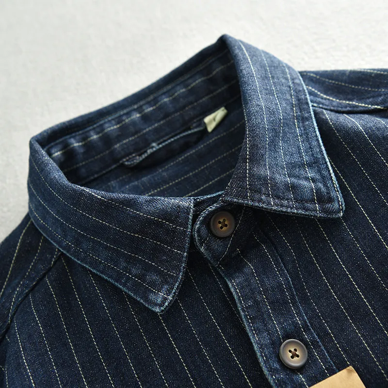 Men’s Denim Shirt - Striped Dark Blue Coat