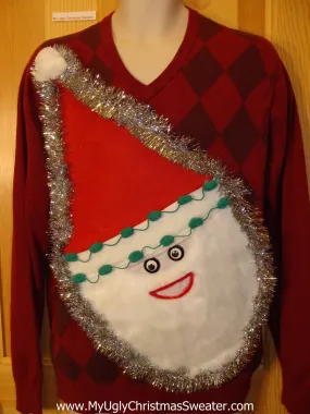 Mens Red Wacky 3D Furry Santa Ugly Christmas Sweater