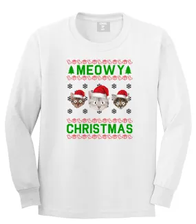 Meowy Christmas Cat Funny Ugly Mens Long Sleeve T-Shirt
