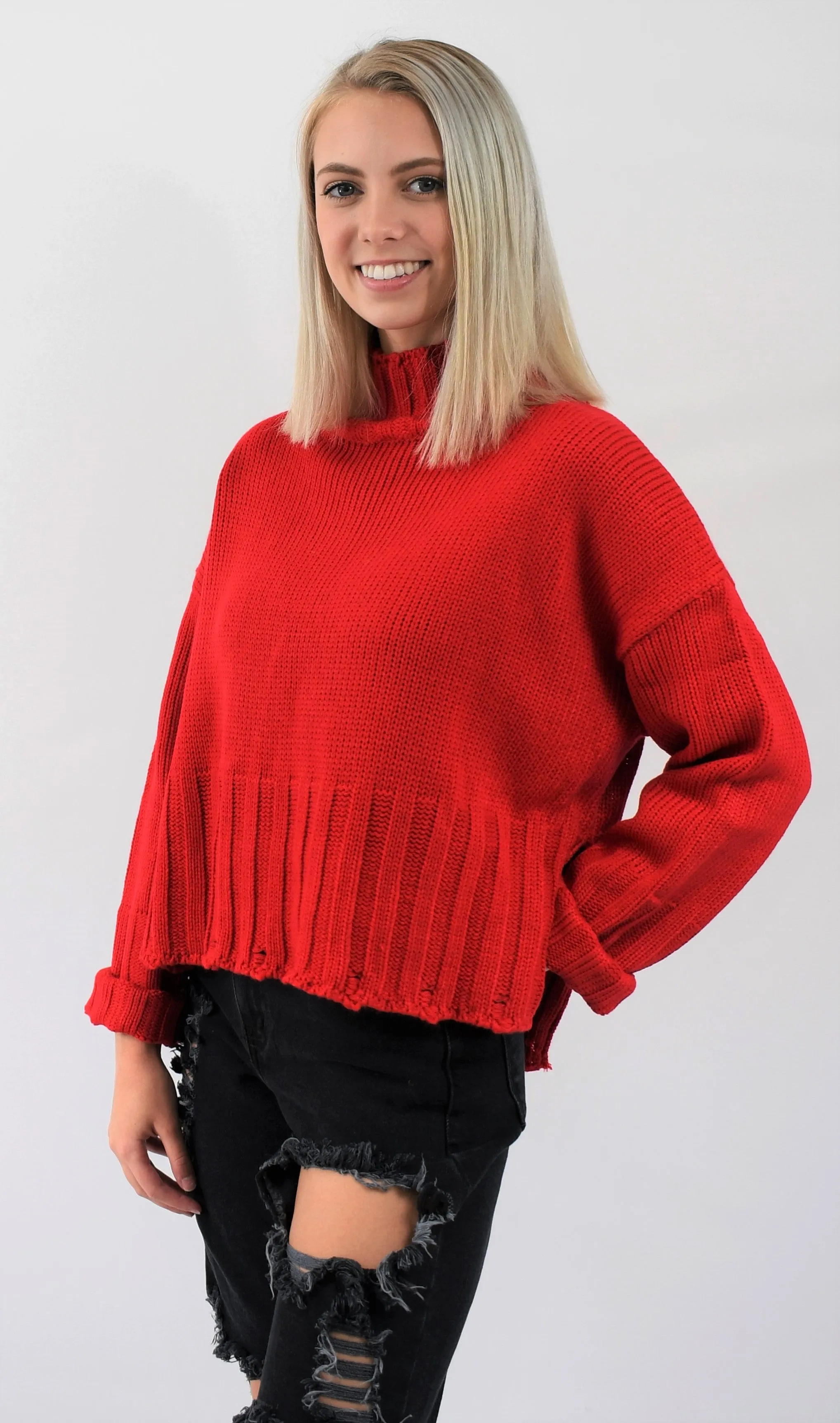 Mock Turtleneck Loose Crop Sweater