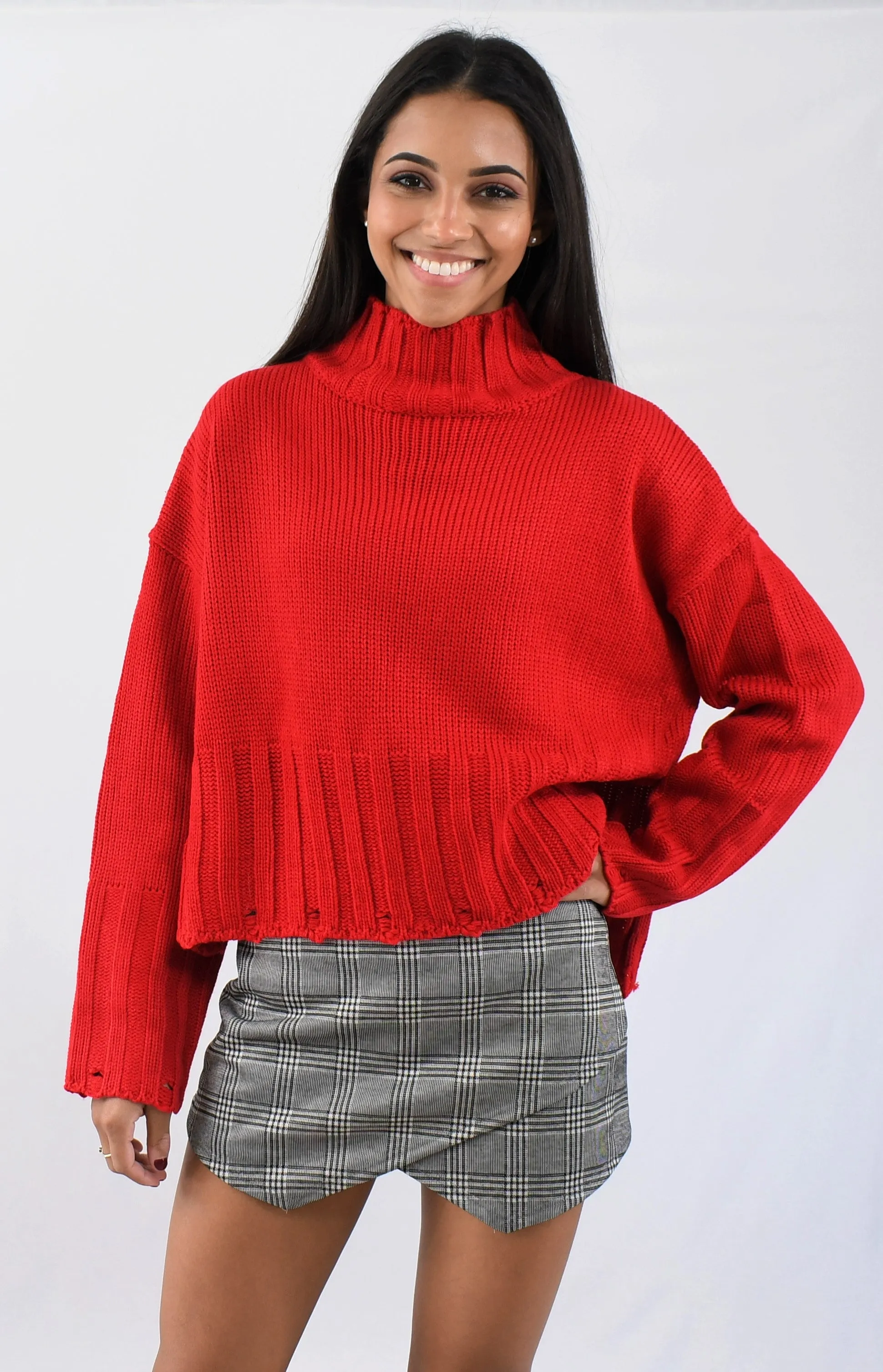 Mock Turtleneck Loose Crop Sweater