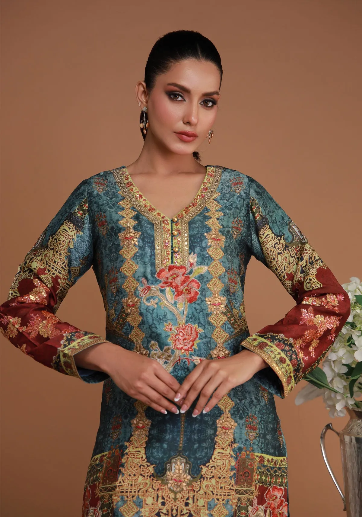 Mughal Inspired Shirt Tie Dye with Printed Pants