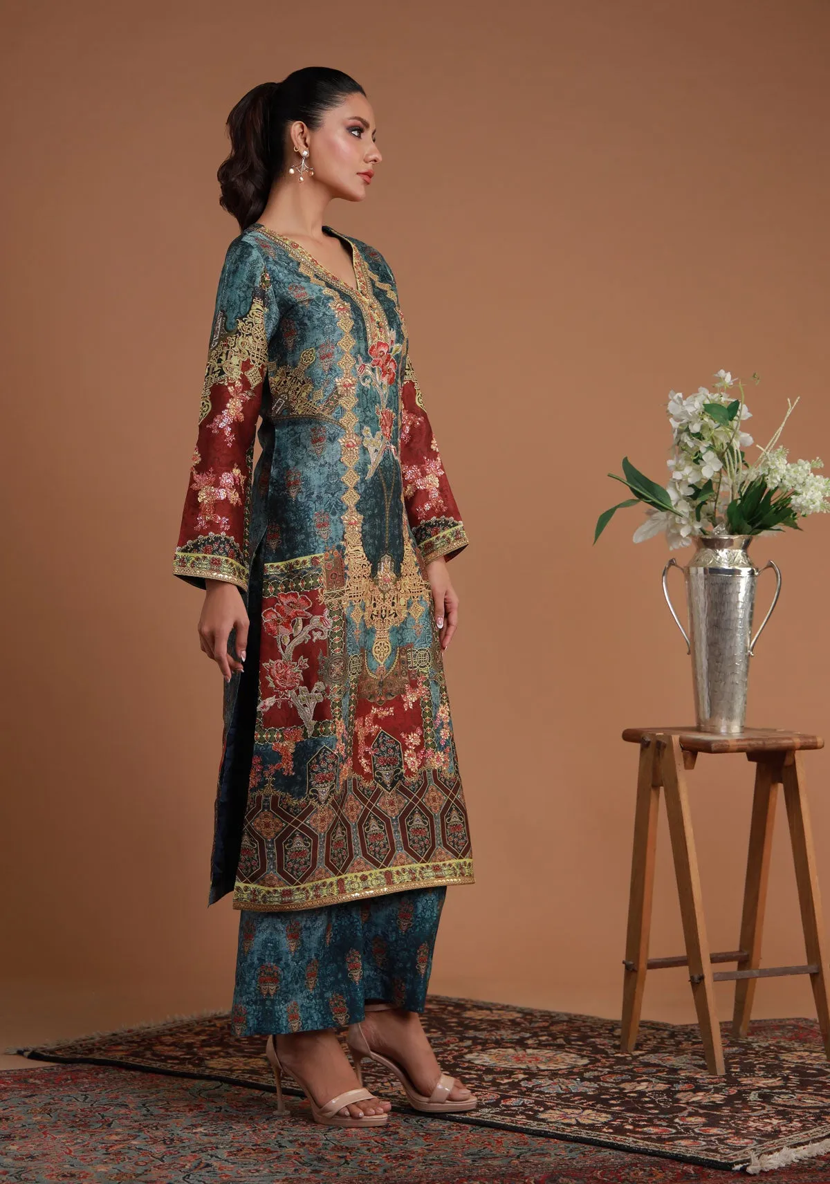 Mughal Inspired Shirt Tie Dye with Printed Pants