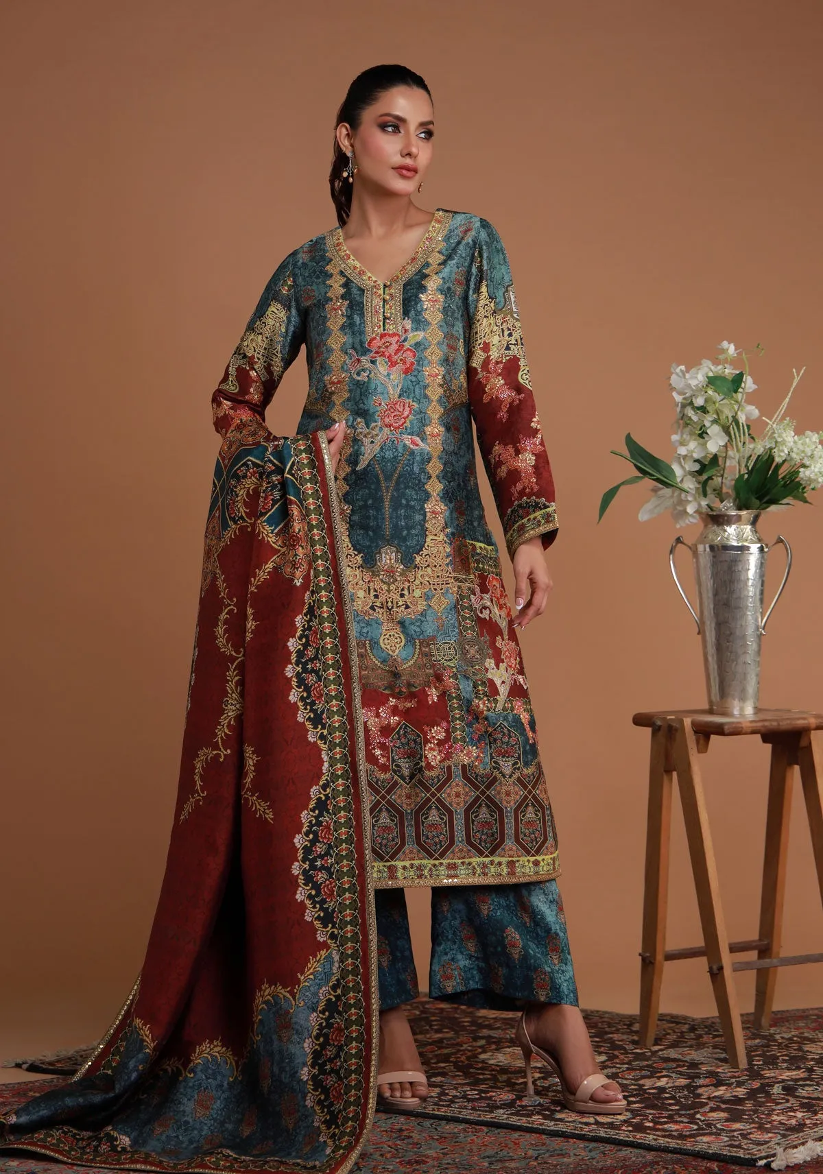 Mughal Inspired Shirt Tie Dye with Printed Pants