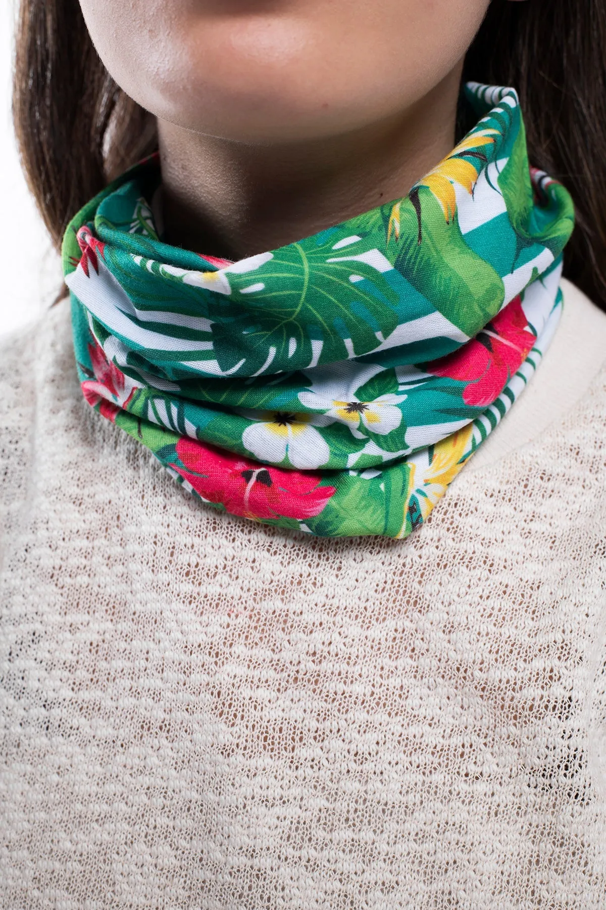 Multi Purpose Neck Scarf - Floral Stripes