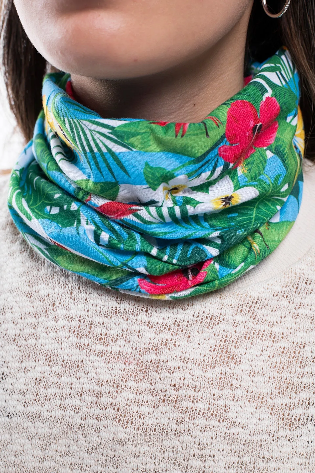Multi Purpose Neck Scarf - Floral Stripes