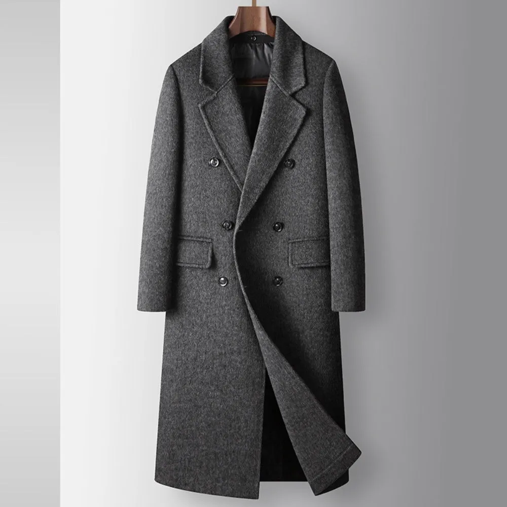 MV Double-Breasted Knee-Length Woolen Coat