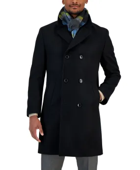 Nautica Mens Classic fit Double Breasted Overcoat Coat 38 R Black Solid