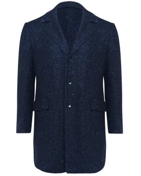Navy and Blue Chevron Wool Blend Coat
