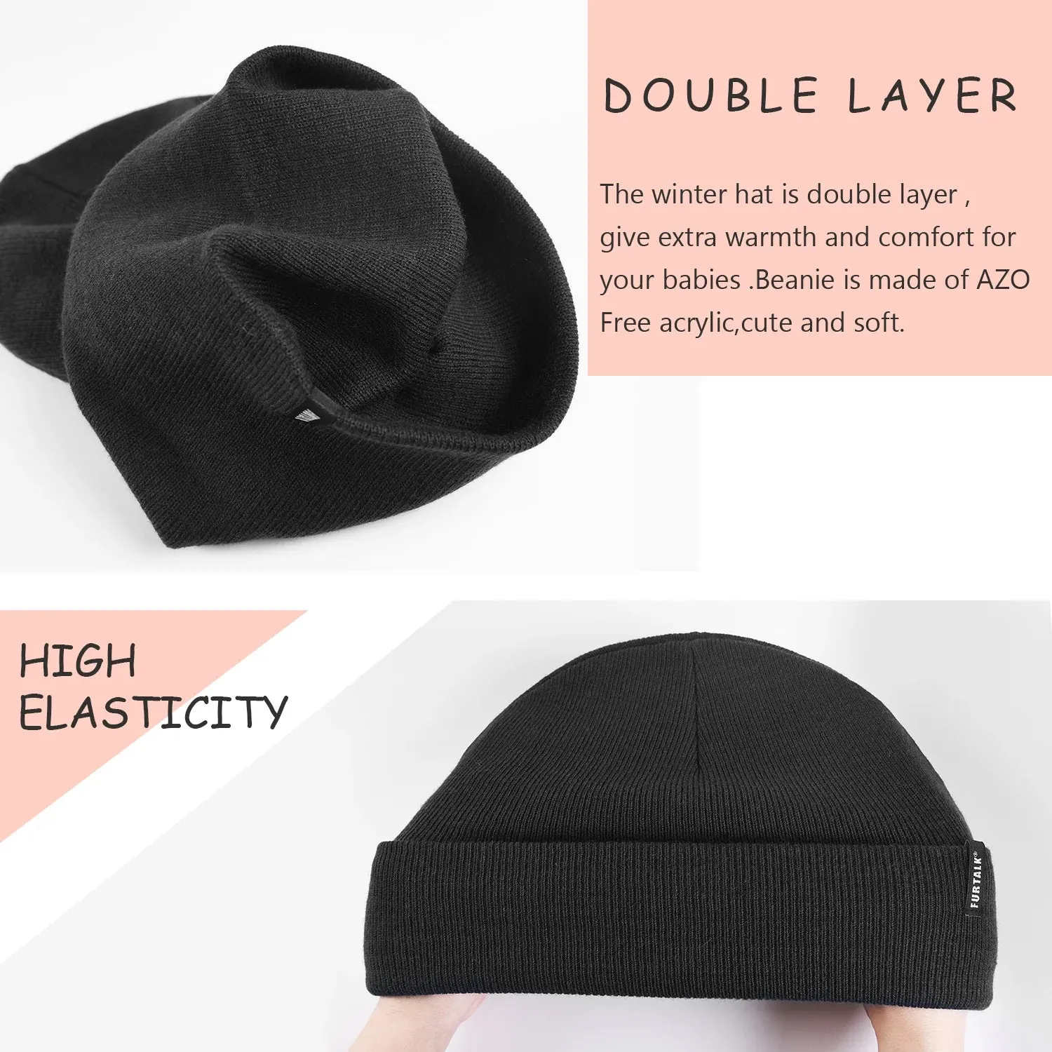 NEW FURTALK Toddler Beanie for Boys Girls Baby Kids Beanies Knit Winter Hat- Black! Fits 0-3 Years