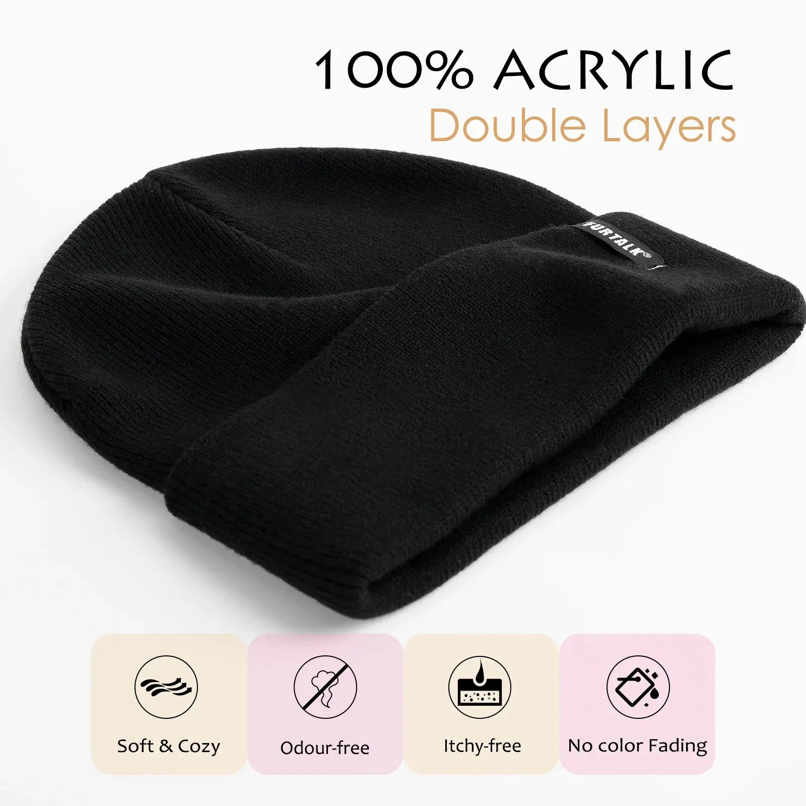 NEW FURTALK Toddler Beanie for Boys Girls Baby Kids Beanies Knit Winter Hat- Black! Fits 0-3 Years
