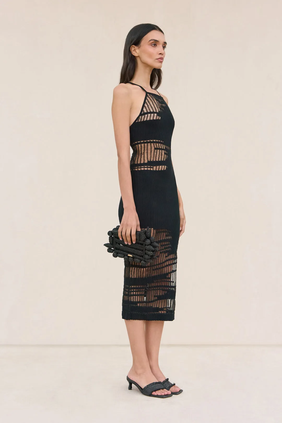 NODIN KNIT COVERUP DRESS - BLACK