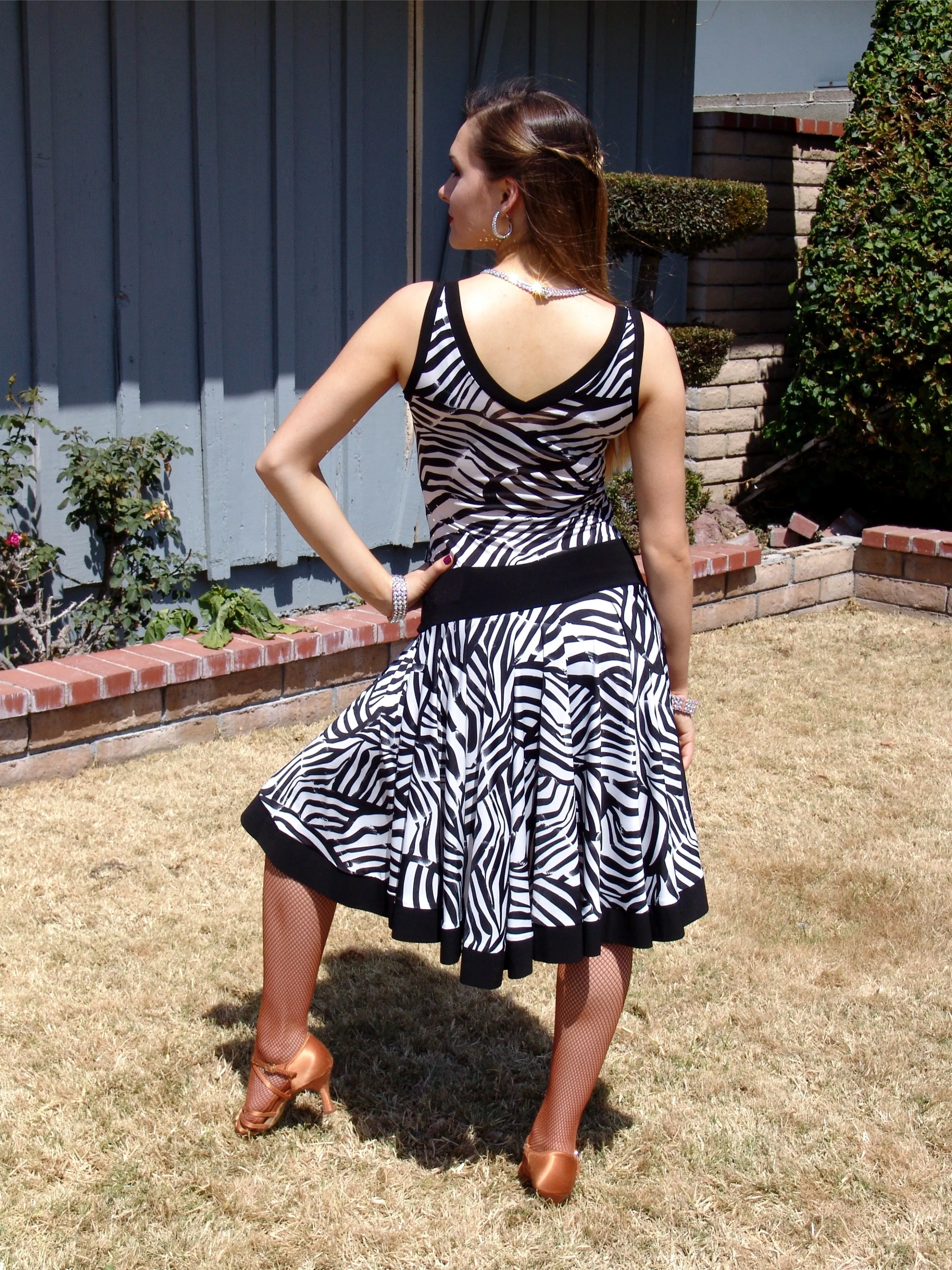 NUG 00755 Black and White Zebra Print Pattern Latin Dress