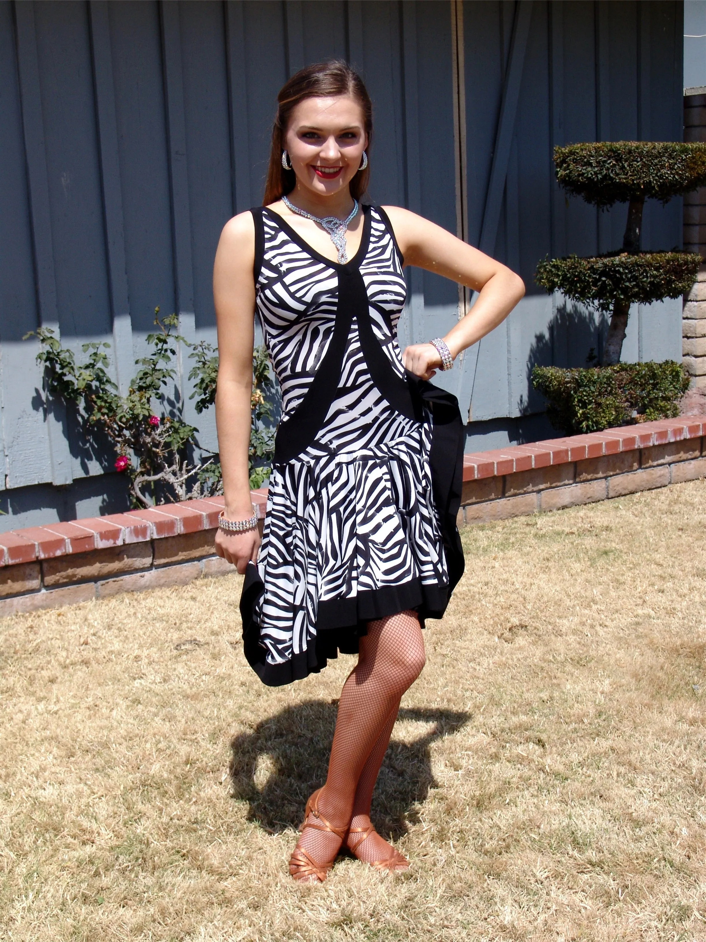 NUG 00755 Black and White Zebra Print Pattern Latin Dress