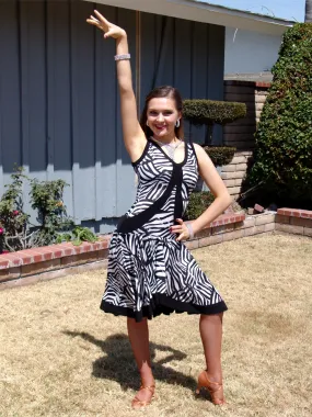NUG 00755 Black and White Zebra Print Pattern Latin Dress