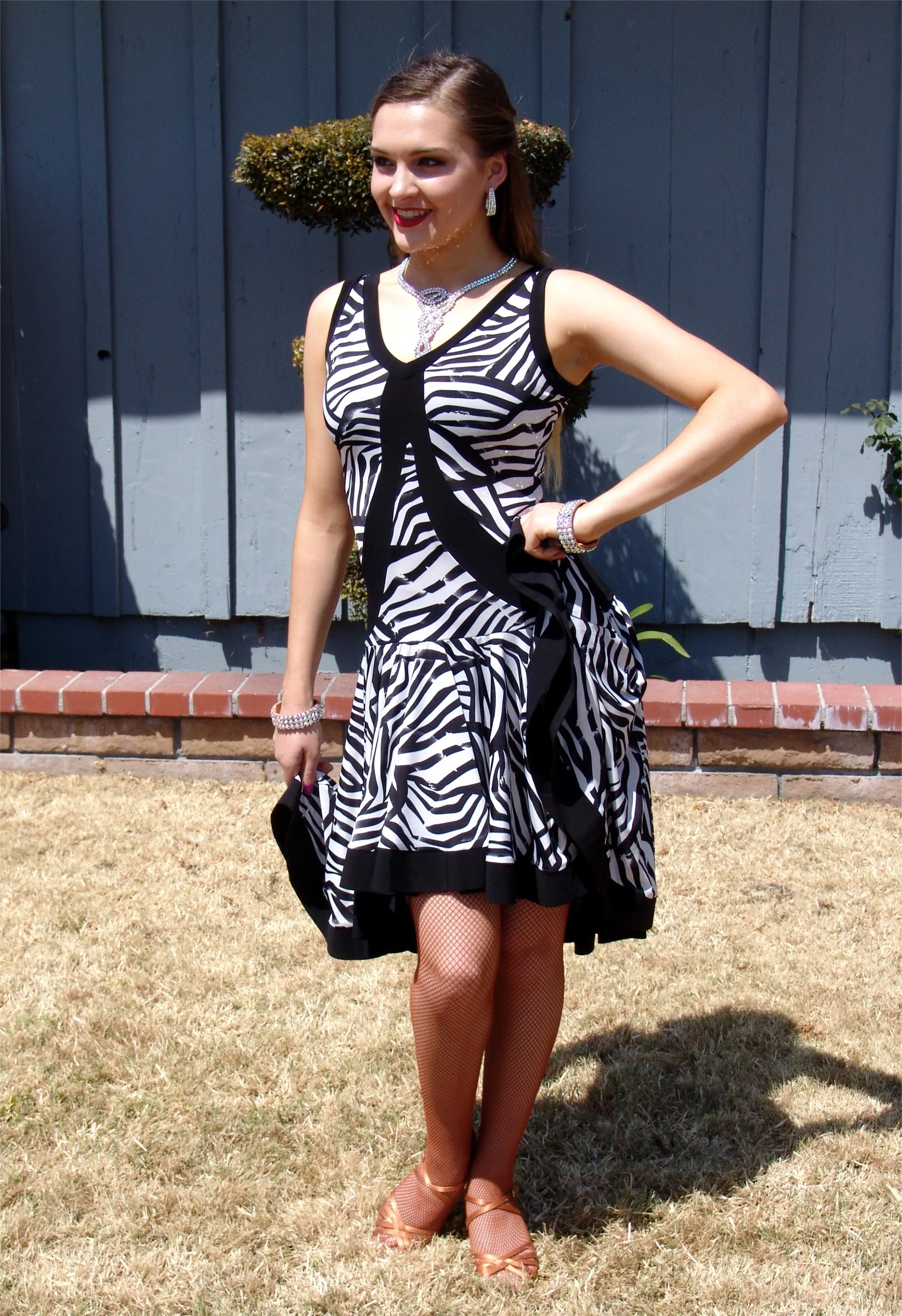 NUG 00755 Black and White Zebra Print Pattern Latin Dress