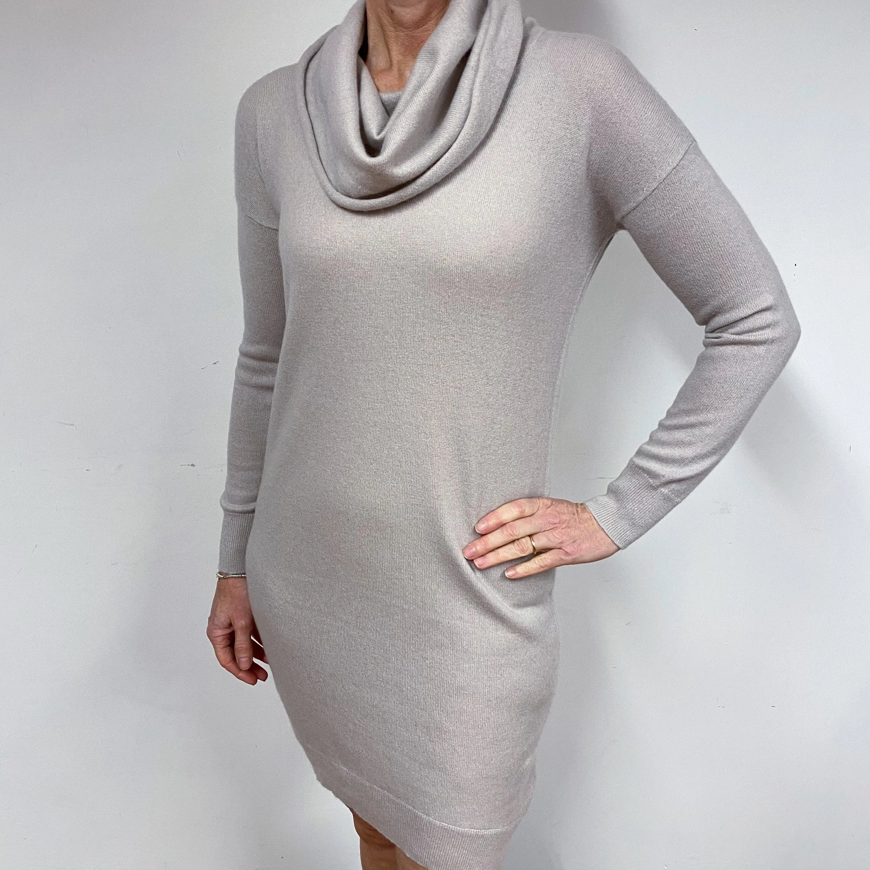 Oatmeal Beige Cashmere Cowl Neck Dress Medium