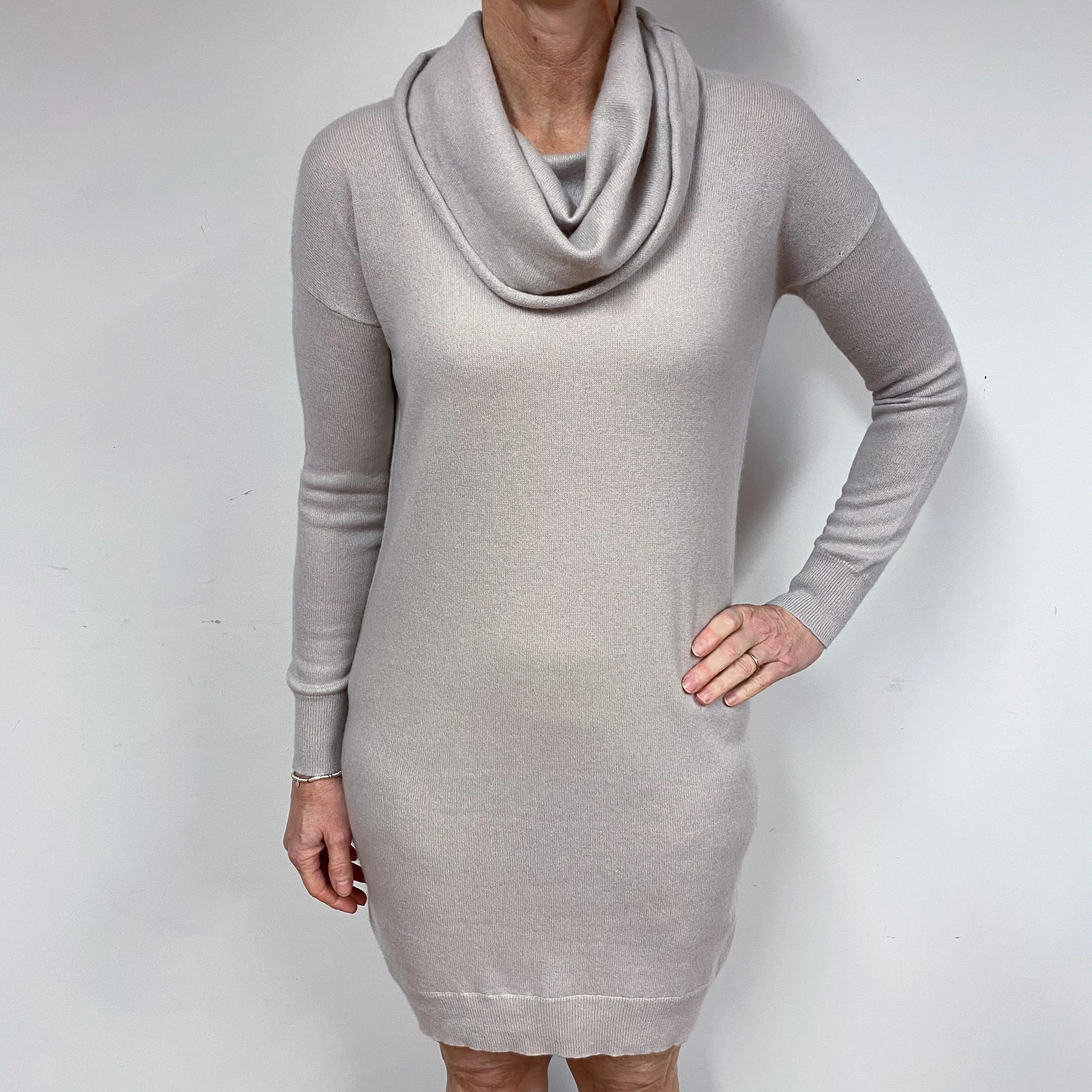 Oatmeal Beige Cashmere Cowl Neck Dress Medium