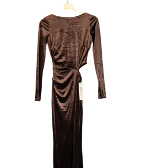 Oh Polly Velvet Long Sleeve Maxi Dress In Chocolate Brown UK 6